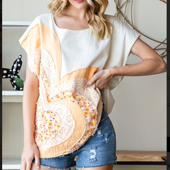 💎 OLI AND HALI HEART PATCHWORK SHORT SLEEVE TOP SHIRT SR4 - Picture 2 of 5